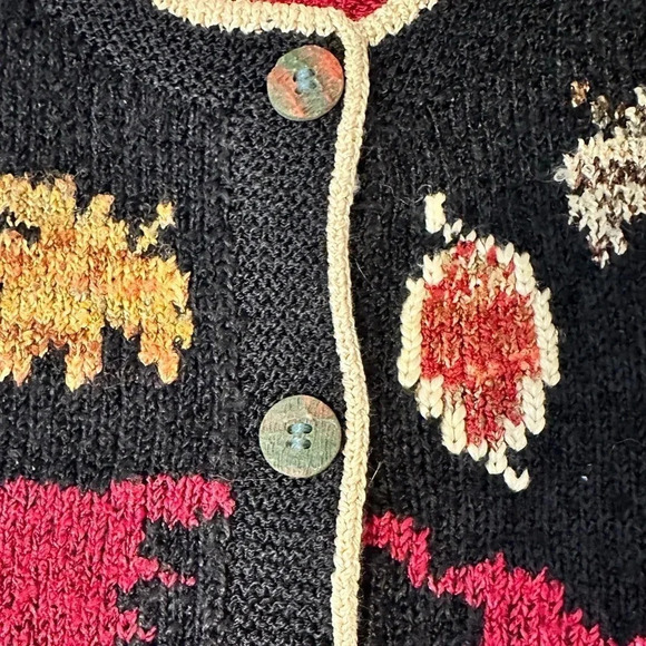Vntge South Cotton Fall button up Cardigan Hand Loomed Autumn Leaf Pattern Sz XL - Picture 6 of 11